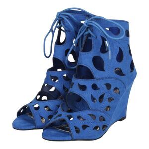 Nature Breeze Liam Peep Toe Teardrop Gladiator Wedge Sandal Size 8.5 Blue Edgy